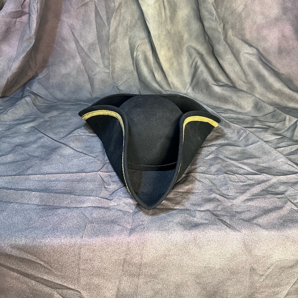 Black Tricorn Hat with Gold Trim